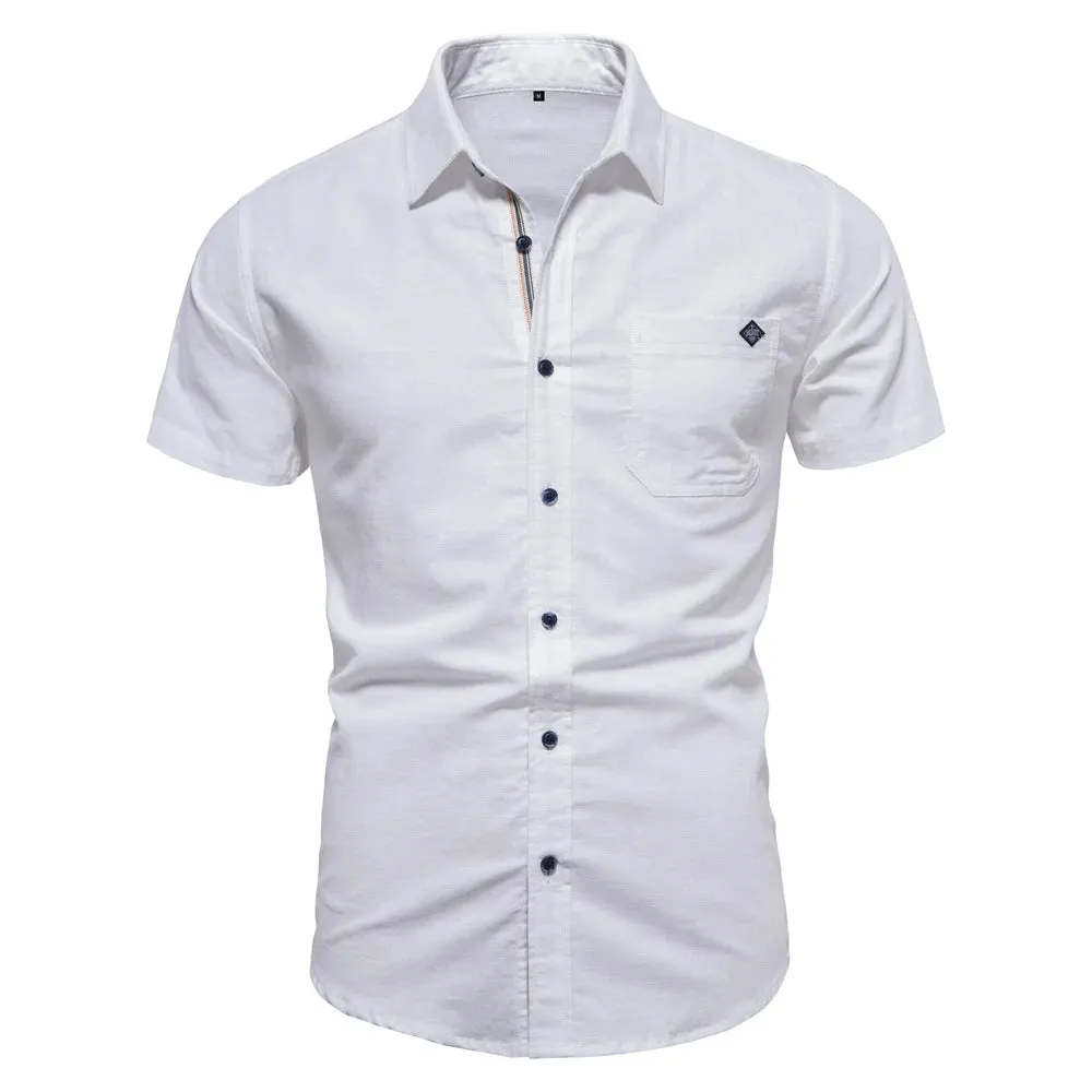 100% Cotton Men's Short Sleeve Shirts Solid Color Social Shirts for Men Single Pocket New Summer Designer Shirts Men