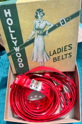 1940s HOLLYWOOD Red Vinyl "Koroseal" Belt - 4 sizes - 25" - 38"