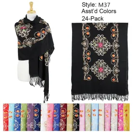 24 Pack Lightweight EMBROIDERY With Sequins Pashmina Shawls M37