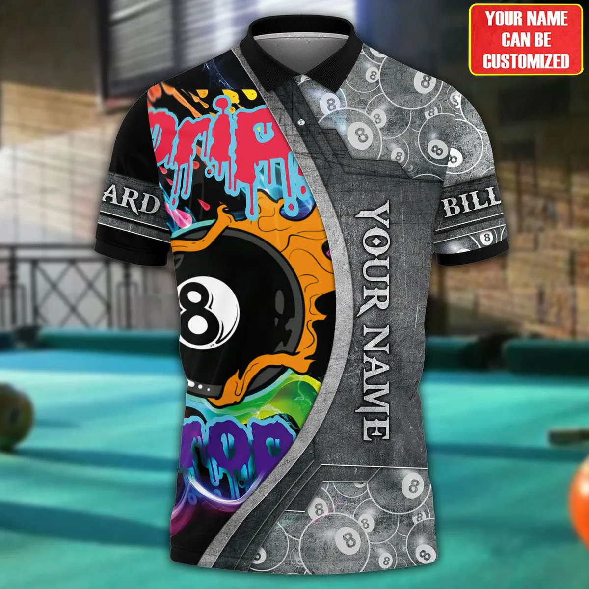 3D All Over Print Drip and Drop Ball Billiard Polo Shirt, Ball Pattern Billiard Uniform