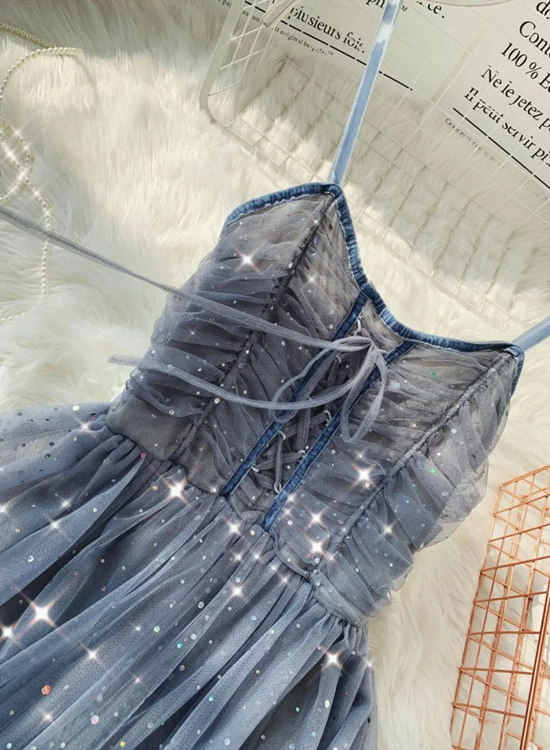 A line tulle sequins dress summer dress    S97