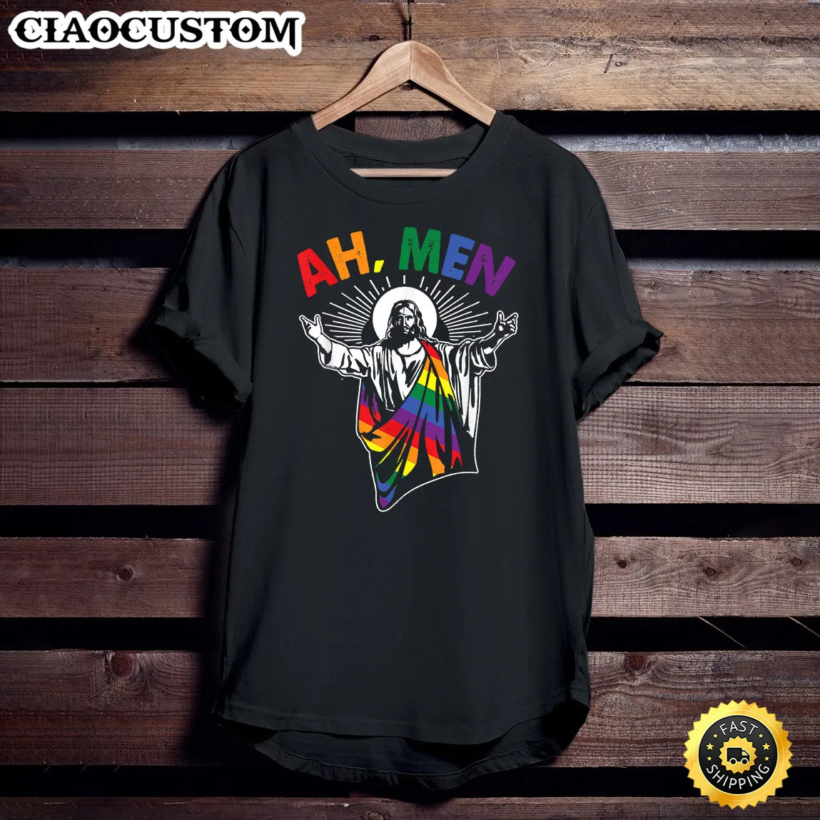 Ah Men Funny Lgbt Gay Pride Jesus Rainbow Flag Christian Unisex T Shirt - Men Women T-Shirts