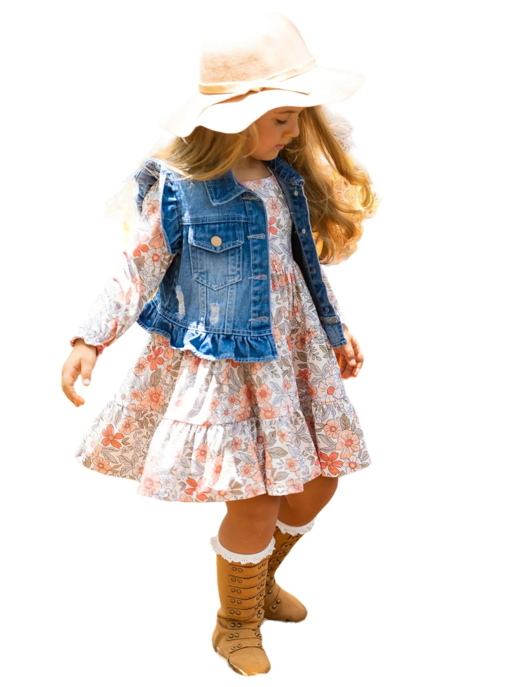 Always In Bloom Denim Vest And Floral Dress Set