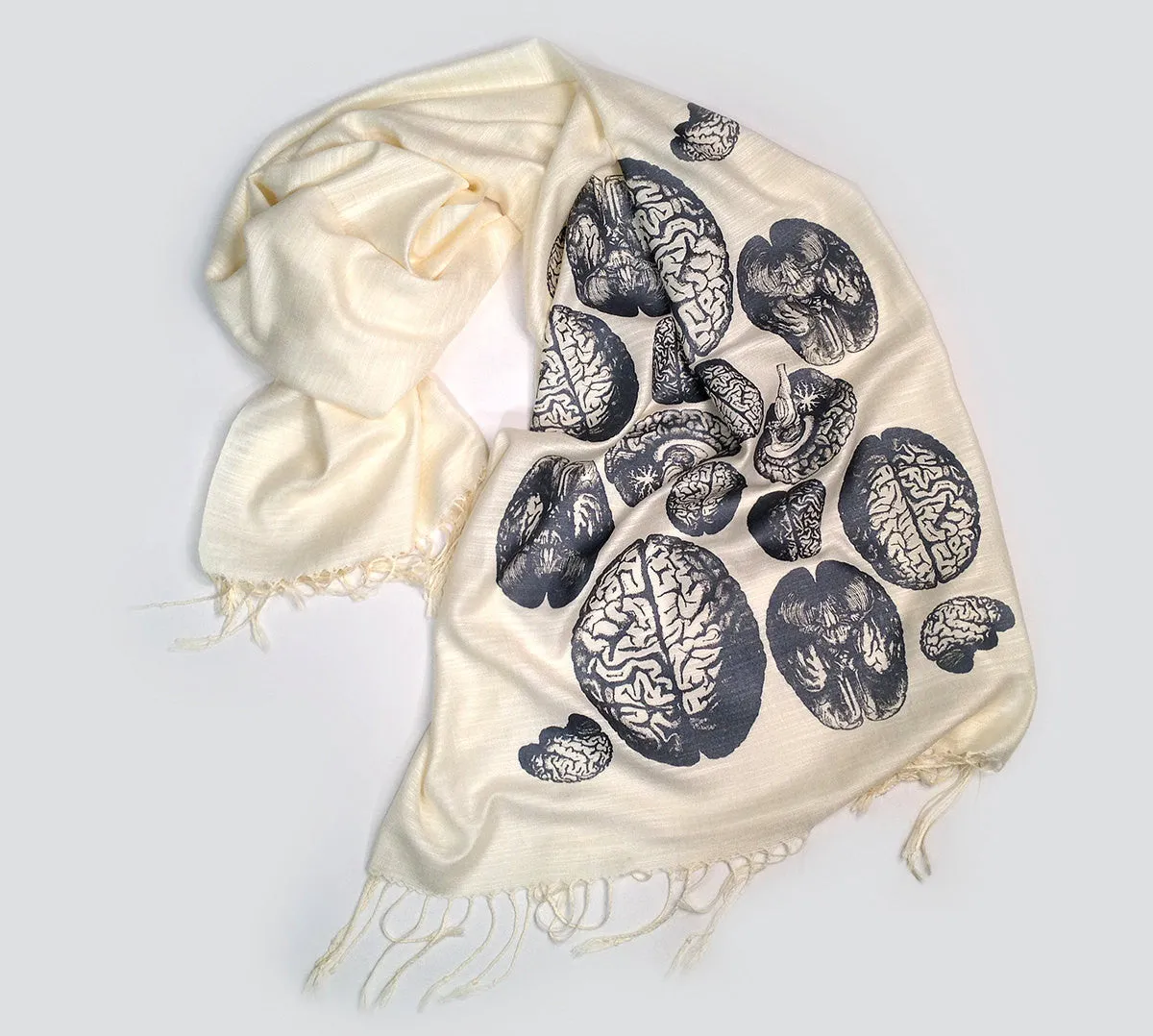 Anatomical Brain scarf. Brainstorming linen-weave pashmina