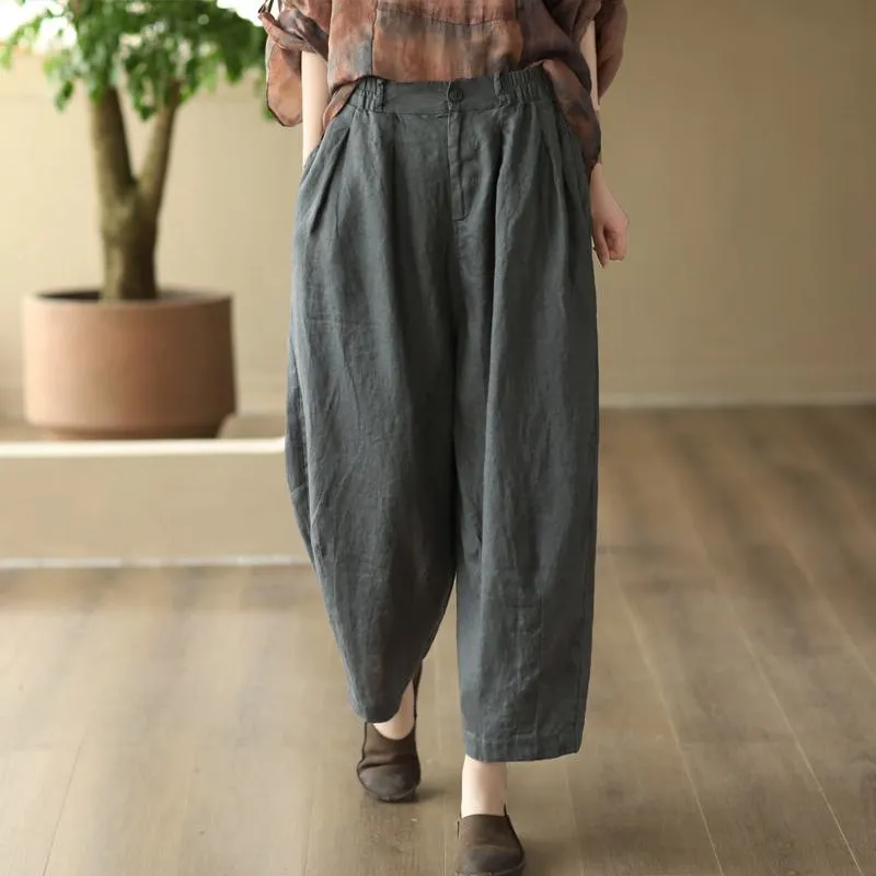 Artistic High-Waisted Retro Casual Linen Lantern Pants