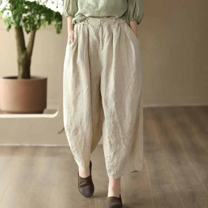 Artistic High-Waisted Retro Casual Linen Lantern Pants