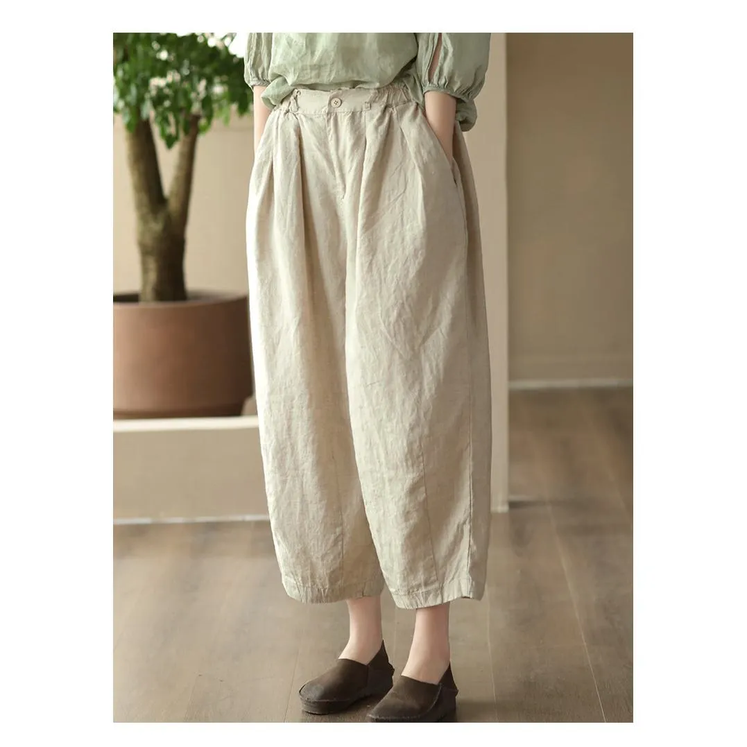 Artistic High-Waisted Retro Casual Linen Lantern Pants