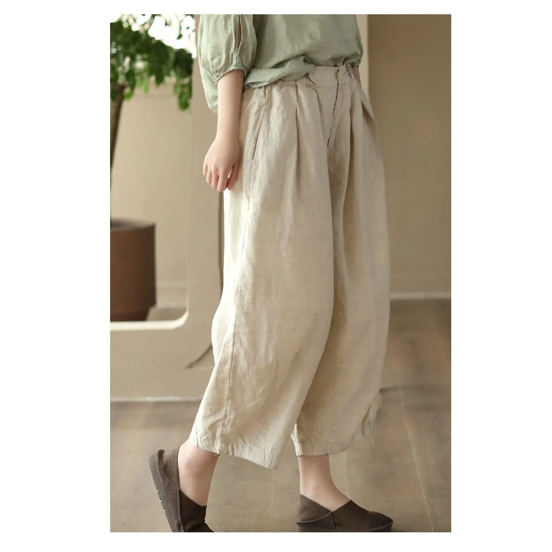 Artistic High-Waisted Retro Casual Linen Lantern Pants