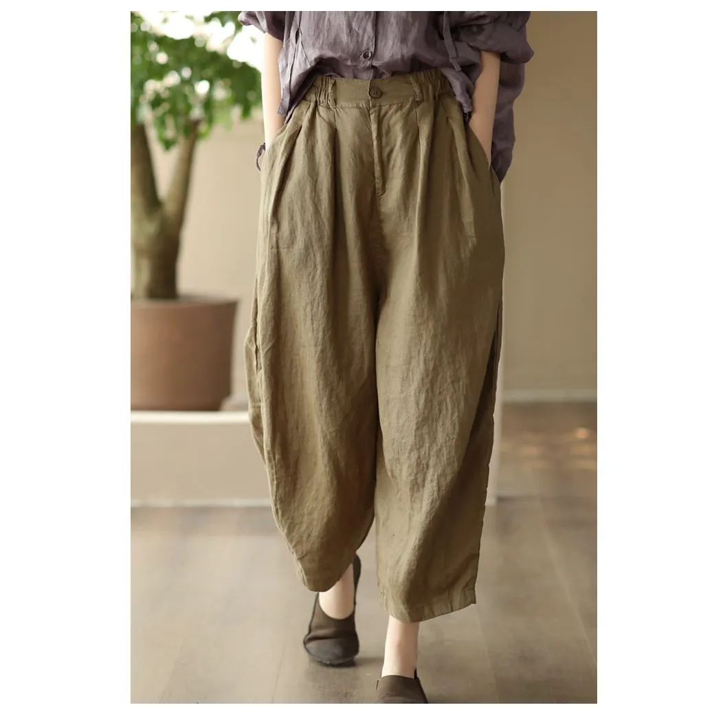 Artistic High-Waisted Retro Casual Linen Lantern Pants