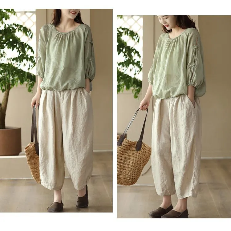 Artistic High-Waisted Retro Casual Linen Lantern Pants