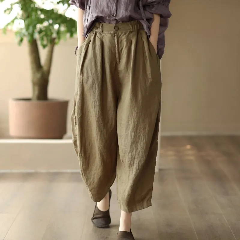 Artistic High-Waisted Retro Casual Linen Lantern Pants