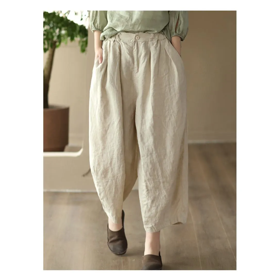 Artistic High-Waisted Retro Casual Linen Lantern Pants