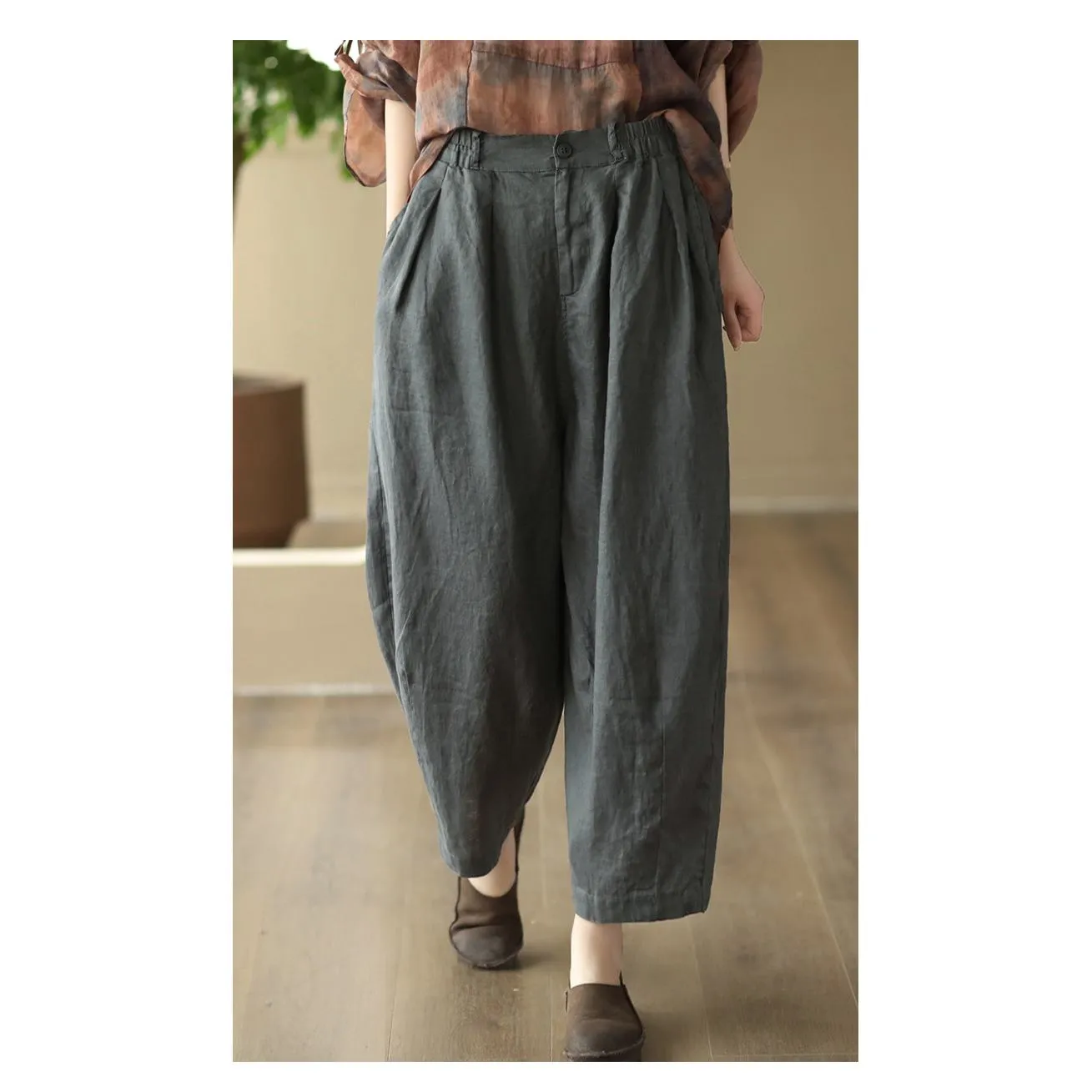 Artistic High-Waisted Retro Casual Linen Lantern Pants