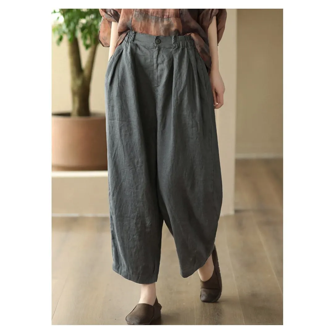 Artistic High-Waisted Retro Casual Linen Lantern Pants