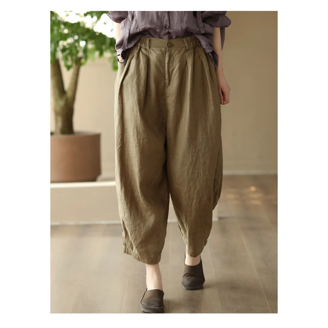 Artistic High-Waisted Retro Casual Linen Lantern Pants