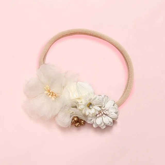 BalleenShiny Fashion Florals Headband Newborn Baby Elastic Princess Hairbands Child Kids Pearl Fresh Style Cute Headwear Gifts