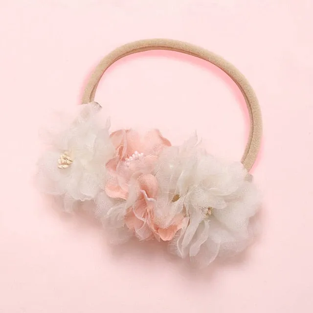 BalleenShiny Fashion Florals Headband Newborn Baby Elastic Princess Hairbands Child Kids Pearl Fresh Style Cute Headwear Gifts