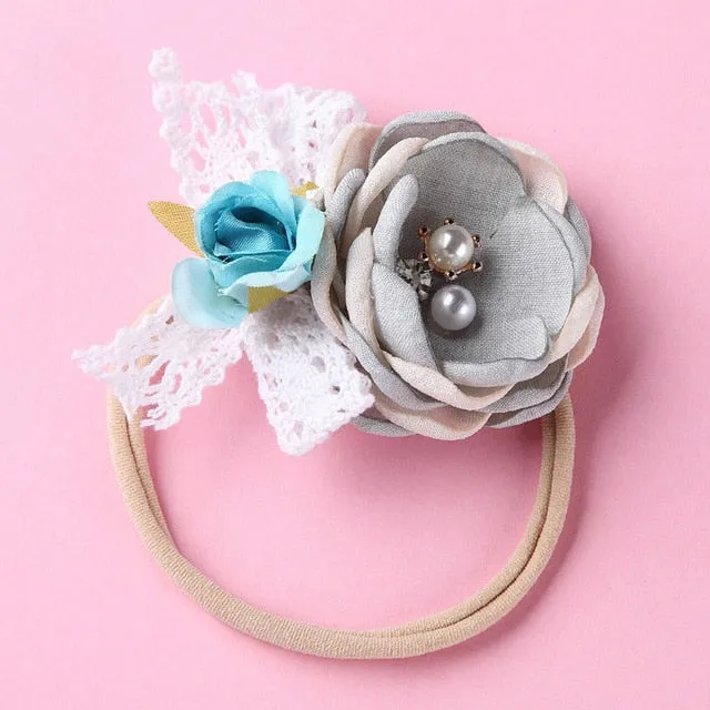 BalleenShiny Fashion Florals Headband Newborn Baby Elastic Princess Hairbands Child Kids Pearl Fresh Style Cute Headwear Gifts