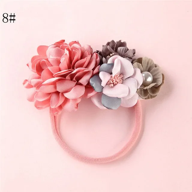 BalleenShiny Fashion Florals Headband Newborn Baby Elastic Princess Hairbands Child Kids Pearl Fresh Style Cute Headwear Gifts