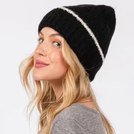 Beanie Black w/ Cream Stripe