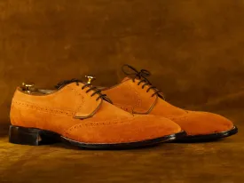 Bespoke Tan Wing Tip Lace Up Shoes, Men's Oxford  Leather Shoes