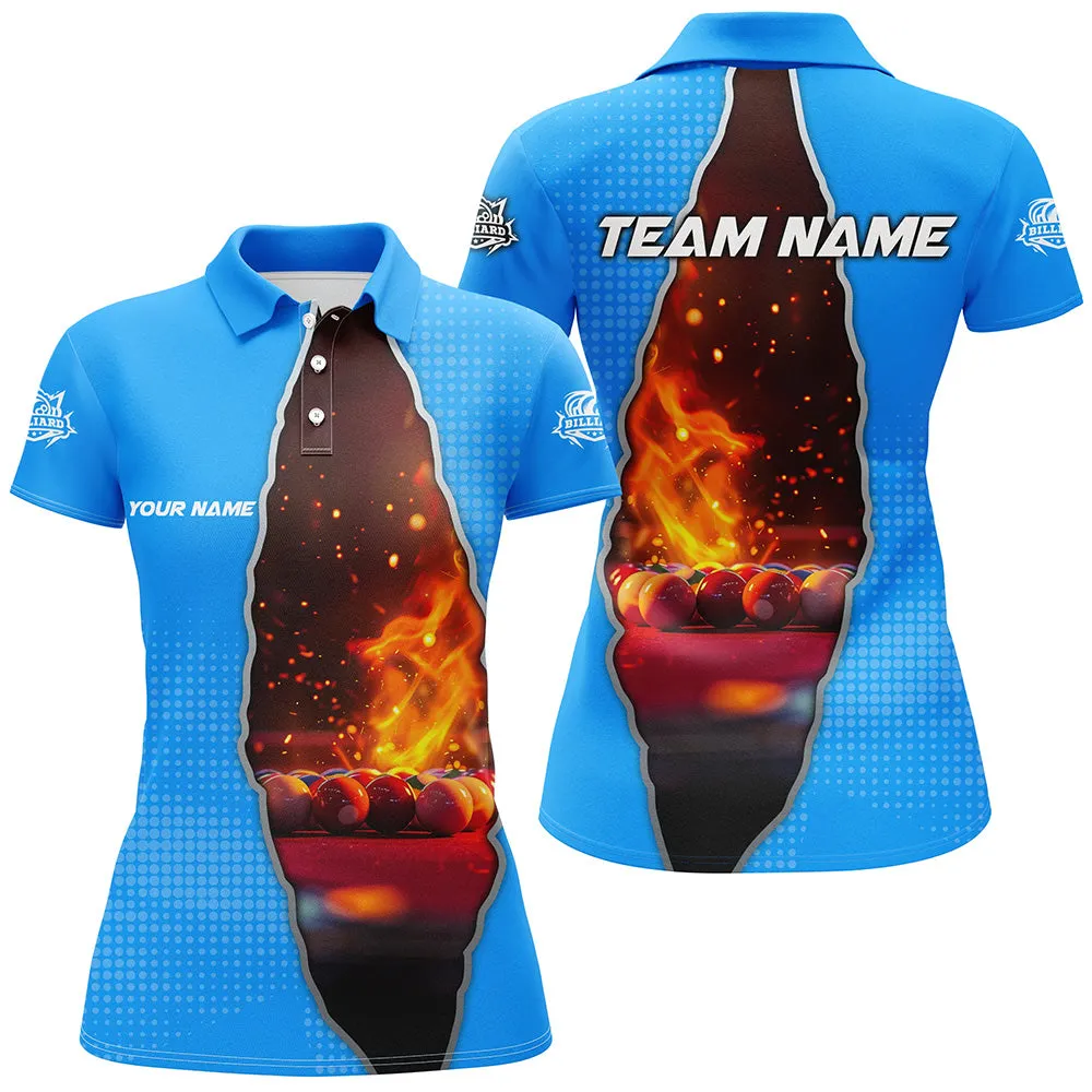 Billiard Balls Fire Black Pattern Customized Name, Team Name 3D Polo Shirt For Women