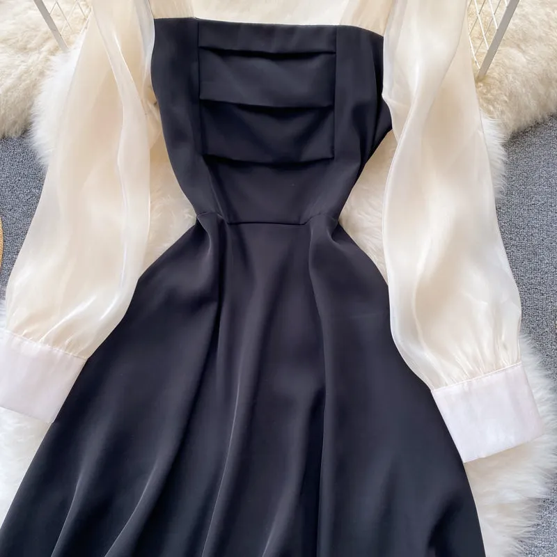 Black A line long sleeve dress fashion dress      S217