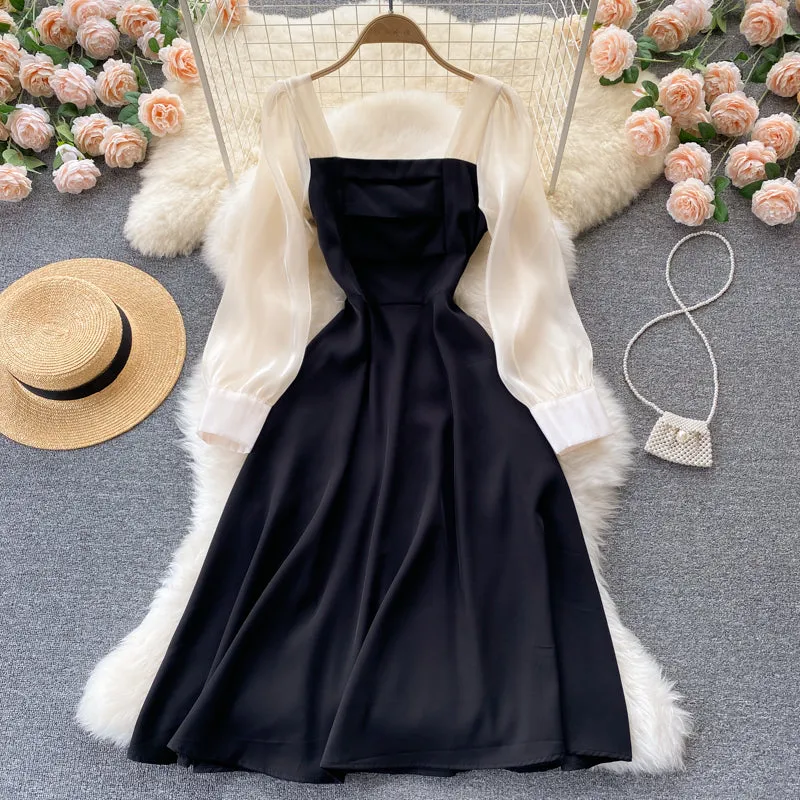 Black A line long sleeve dress fashion dress      S217