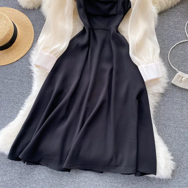 Black A line long sleeve dress fashion dress      S217