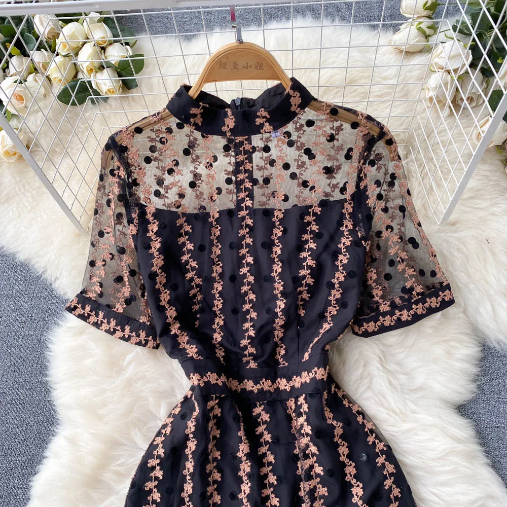 Black lace fashion dress     S344