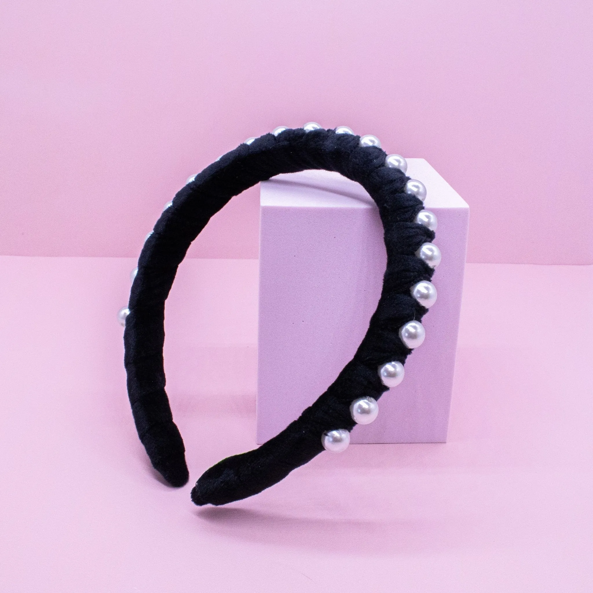 Black Velvet Wrapped Pearl Headband