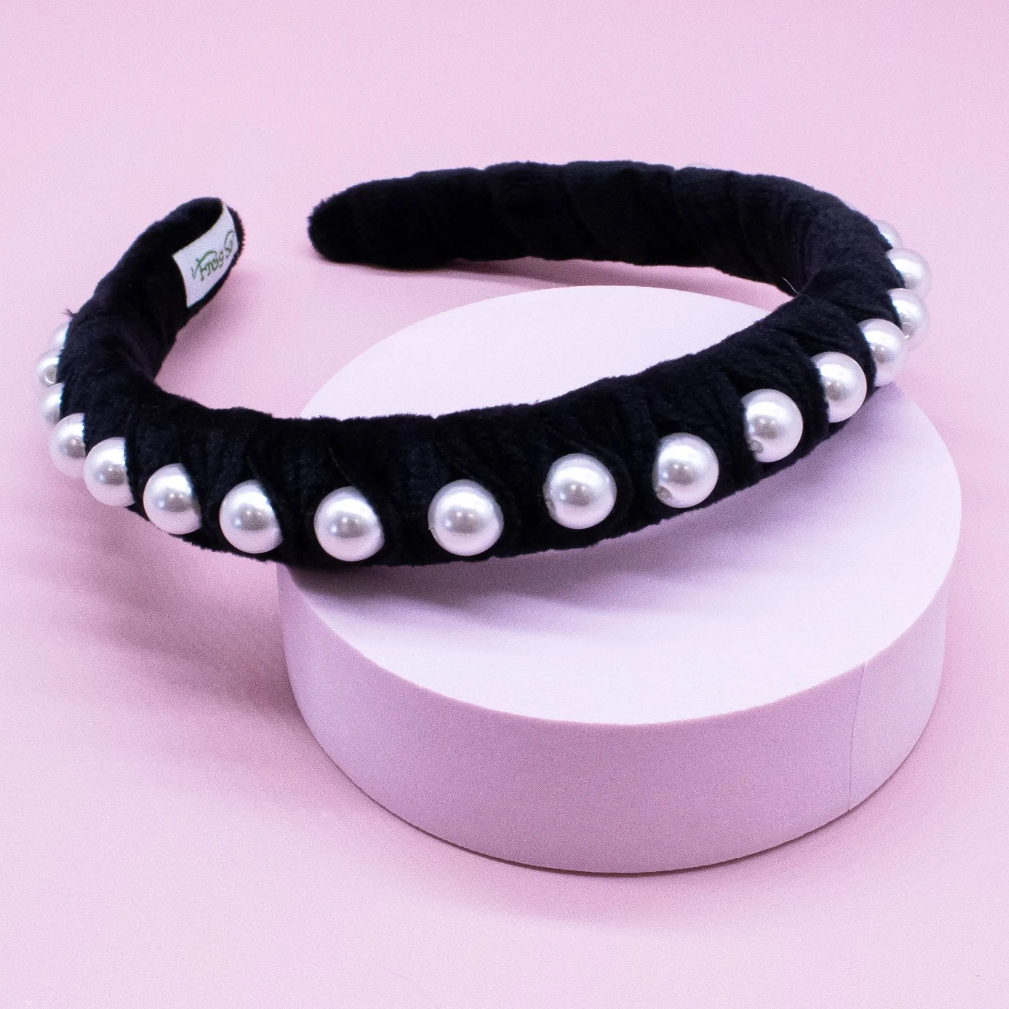 Black Velvet Wrapped Pearl Headband