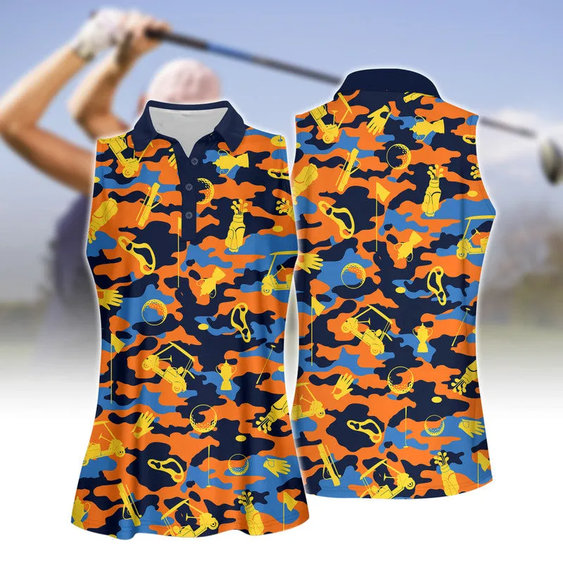 Blue And Orange Golf Set Women Sleeveless Polo Shirt Sport