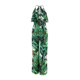 Boho Green Ruffle Leaf Print Sexy Jumpsuit (US 10-16)