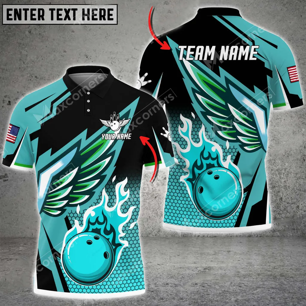 Bowling And Pins Cool Wings Pattern Multicolor Option Customized Name And Team Name Polo Shirt