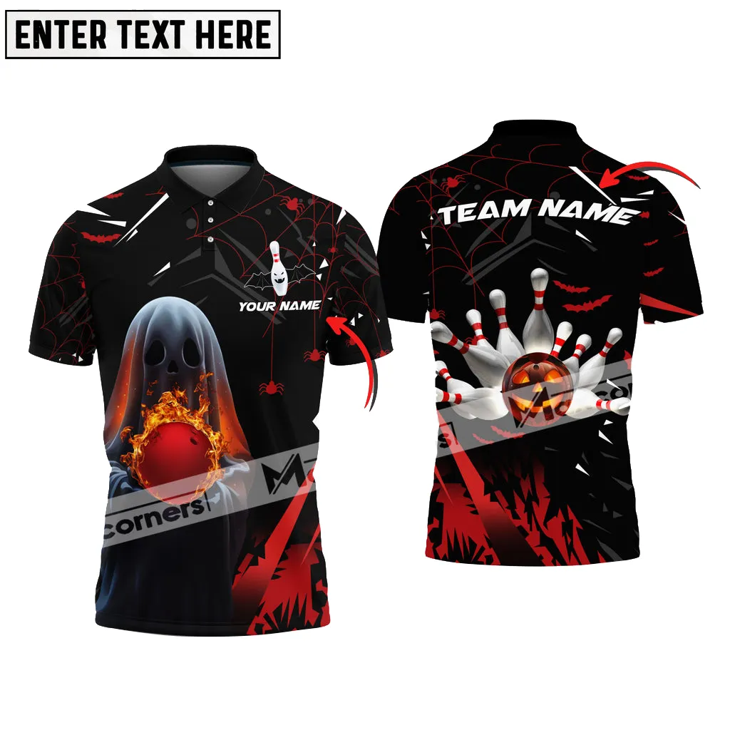 Bowling Halloween Ball Flame Multicolor Option Customized Name, Team Name 3D Polo Shirt