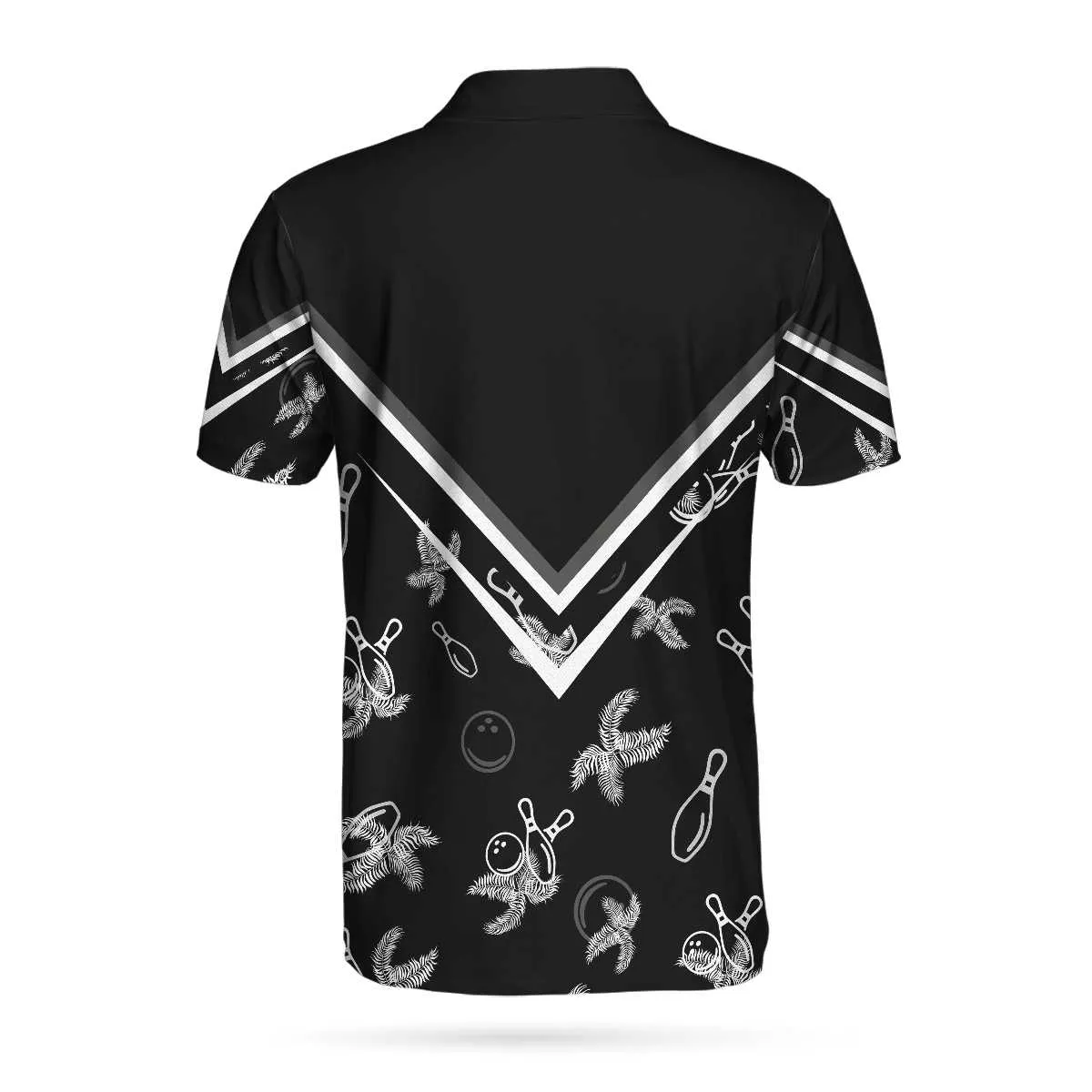 Bowling Monochrome Tropical Pattern Custom Polo Shirt, Black Bowling Polo Shirt For Bowlers, Personalized Gift Idea Coolspod