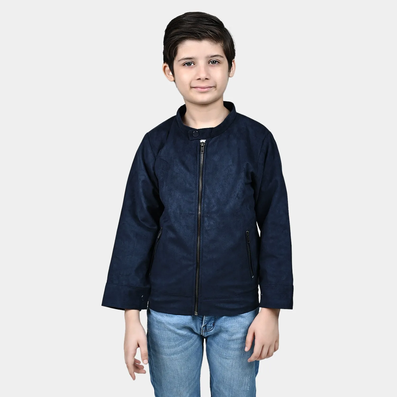 Boys Suede Jacket-NAVY