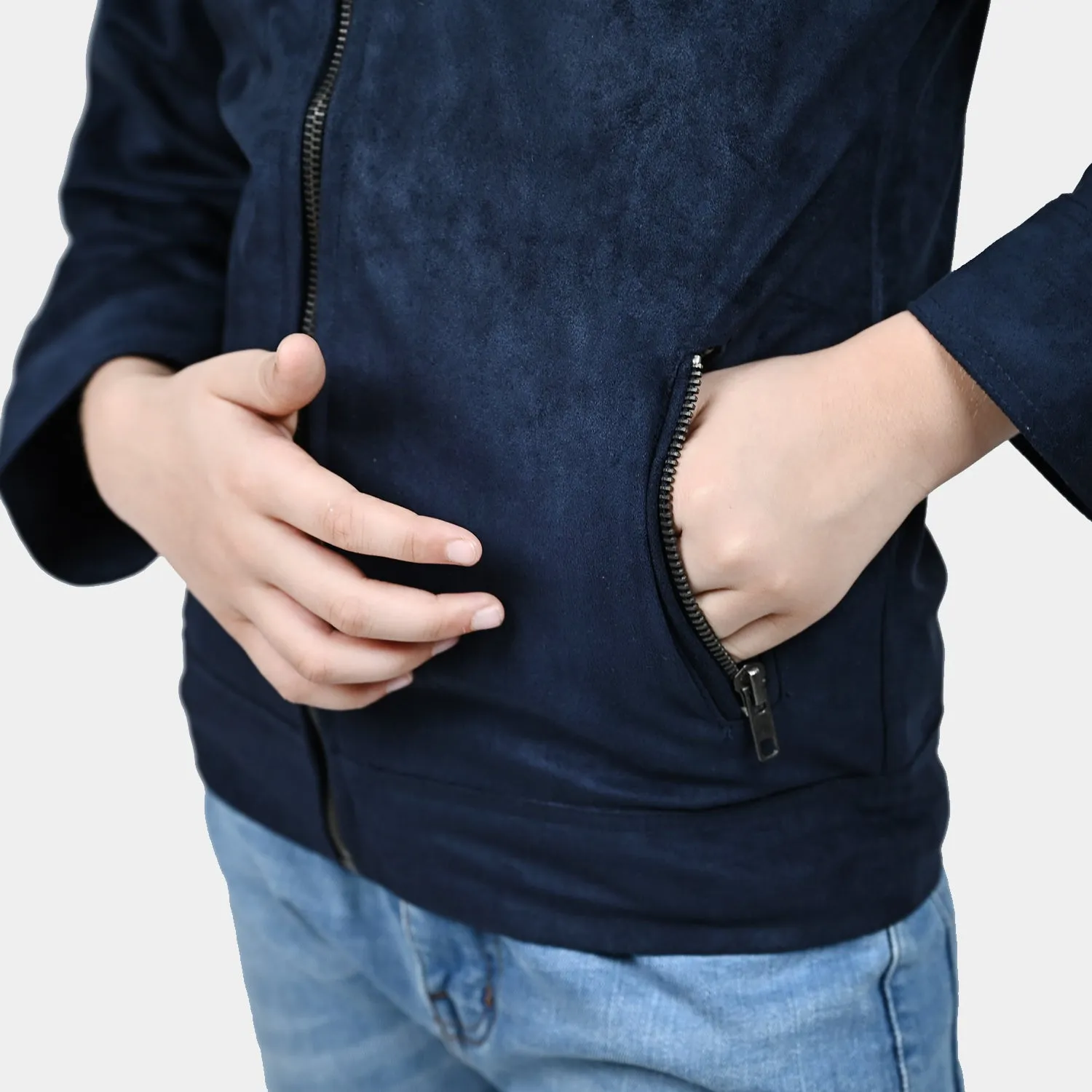 Boys Suede Jacket-NAVY