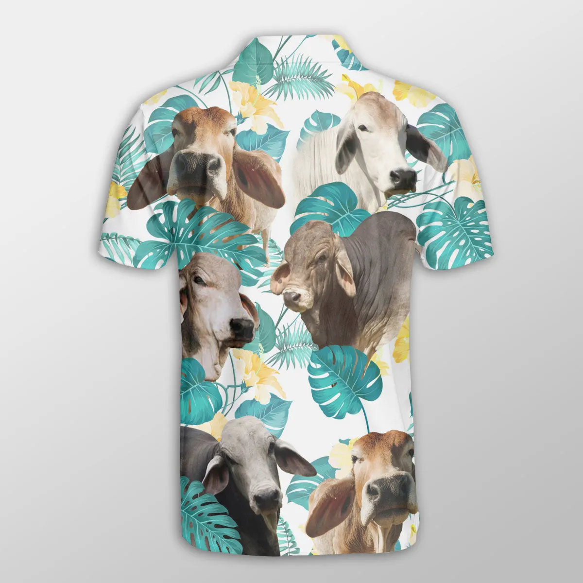 Brahman In Tropical Leaves Pattern Button Polo Shirt, Idea Shirt for Cow Farmer