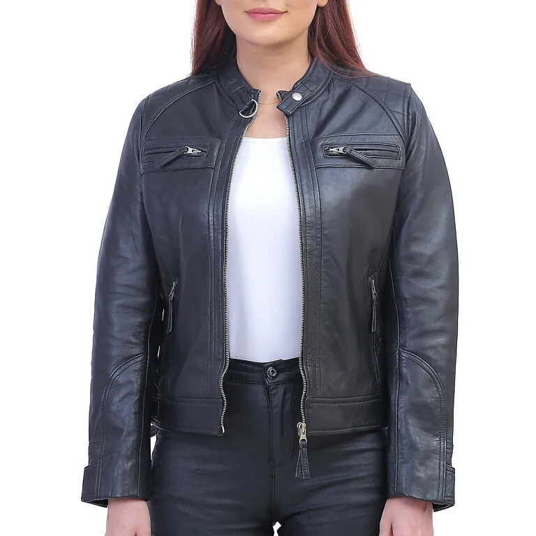 Callie Black Cafe Racer Leather Jacket