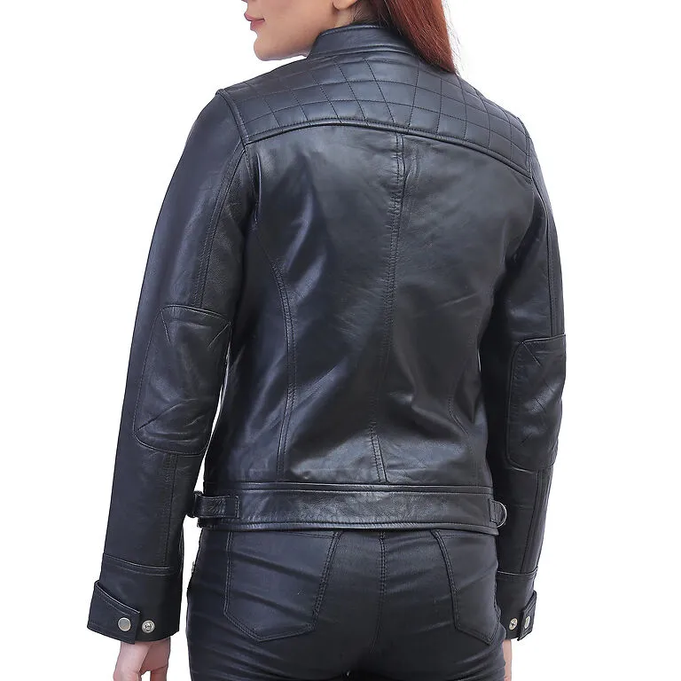 Callie Black Cafe Racer Leather Jacket