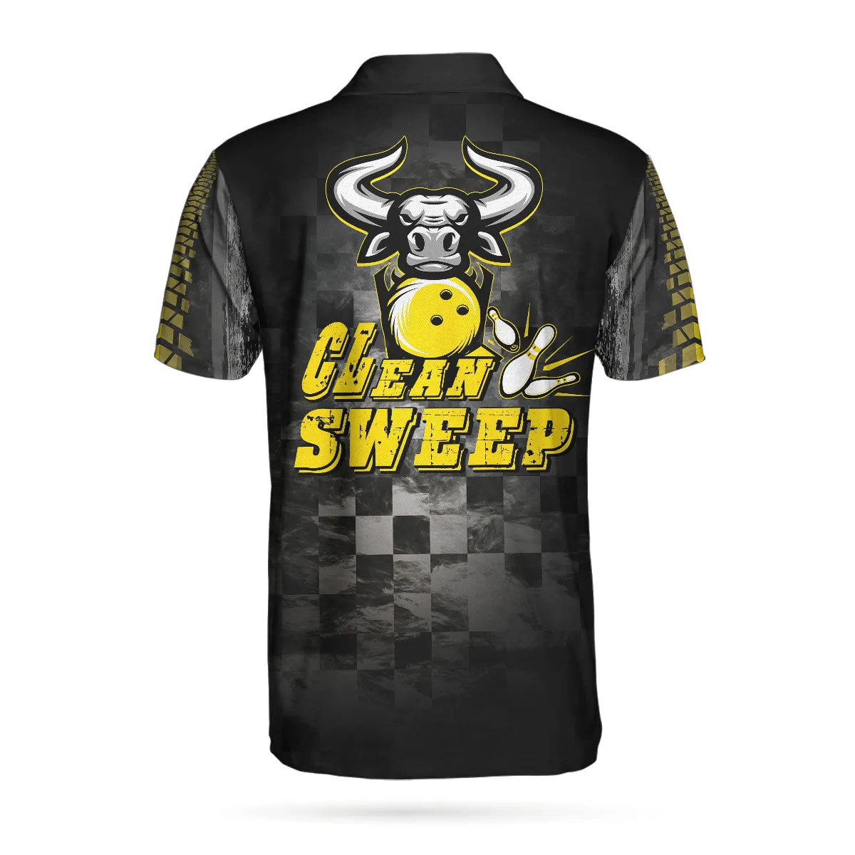 Clean Sweep Bowling Bull Short Sleeve Polo Shirt, Checker Pattern Polo Shirt, Best Bowling Shirt For Men Coolspod