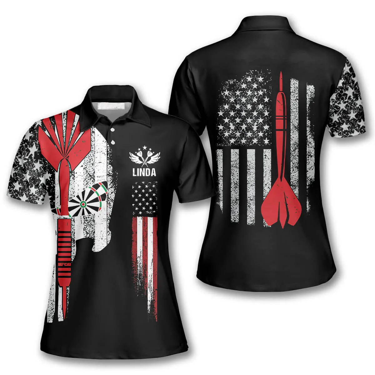 Darts American Flag Skull Custom Darts Shirts for Women, USA Dart Shirt