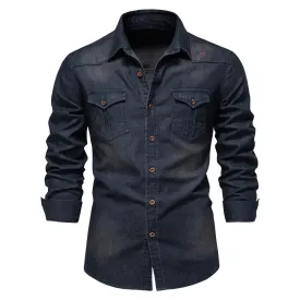 Elastic Cotton Denim Shirt Men Long Sleeve Quality Cowboy Shirts for Men Casual Slim Fit Jeans Men Shirts