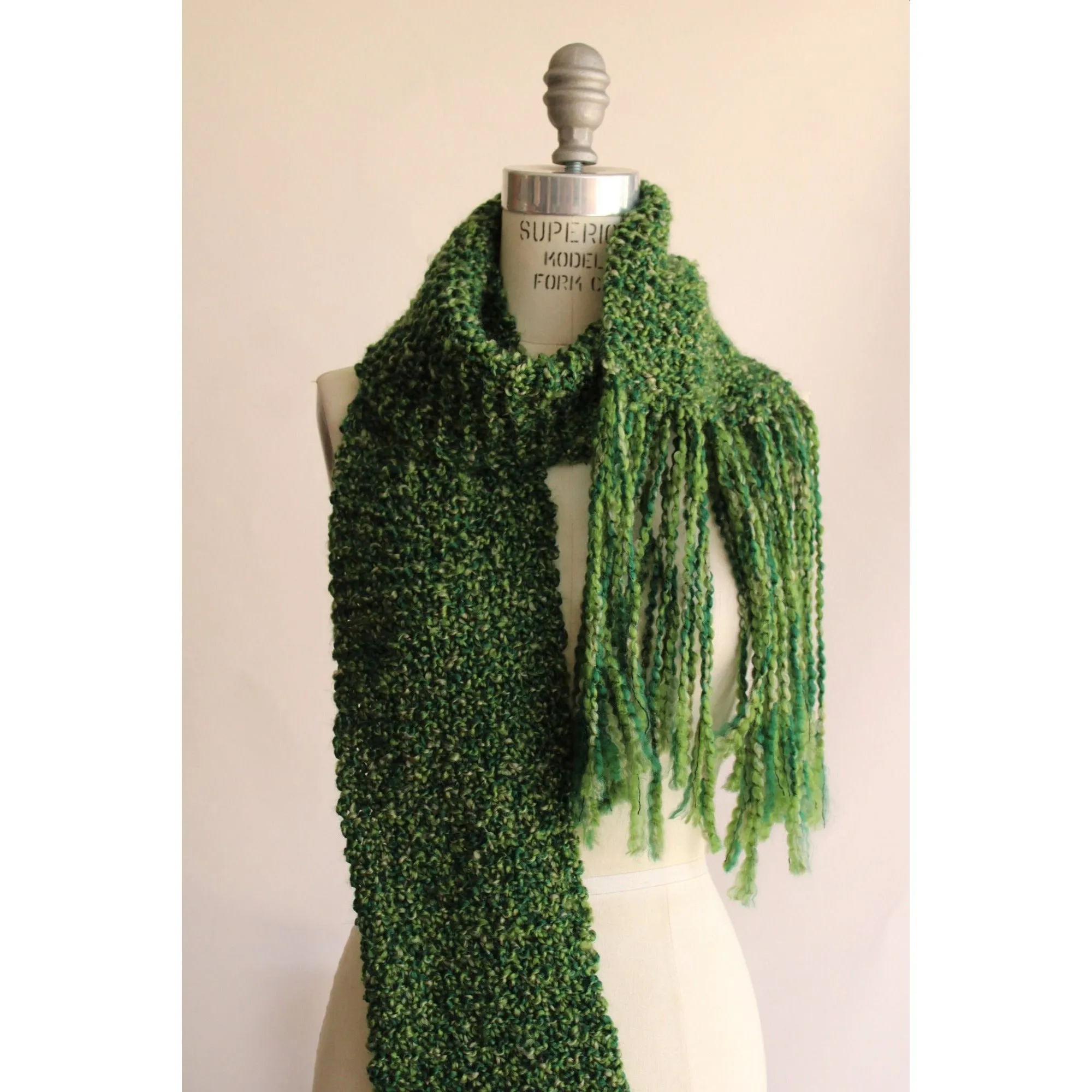 Emerald Isle" Green HandKnit Extra Long Scarf With Fringe