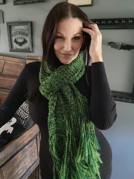 Emerald Isle" Green HandKnit Extra Long Scarf With Fringe