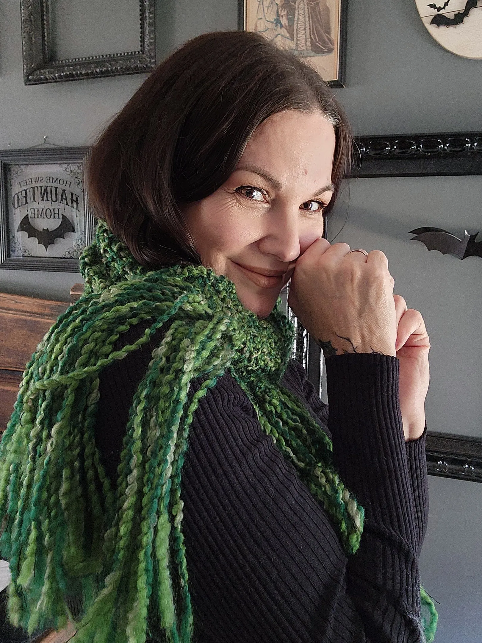 Emerald Isle" Green HandKnit Extra Long Scarf With Fringe