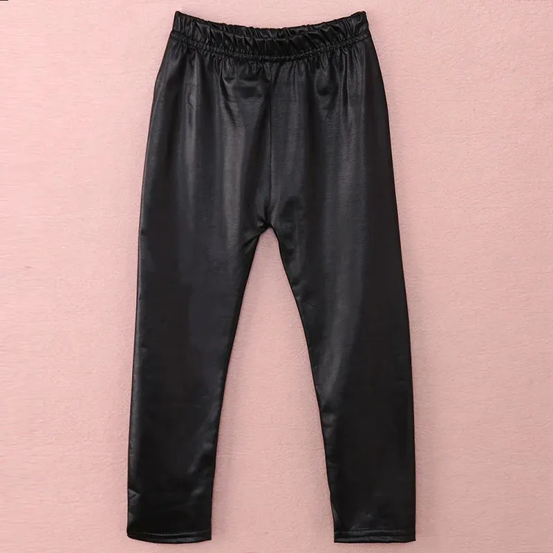 Fashion Kids PU Leather Pants Girls Baby Kids Stretch Trousers Toddler Skinny Leggings for 1-8Y