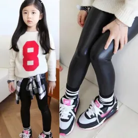 Fashion Kids PU Leather Pants Girls Baby Kids Stretch Trousers Toddler Skinny Leggings for 1-8Y